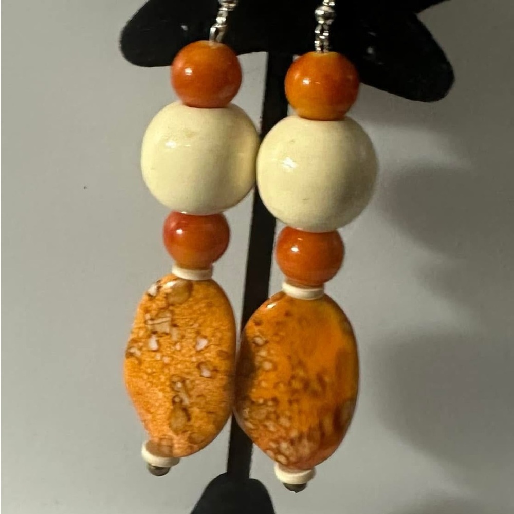 Elegant Orange and Cream Beaded Earrings